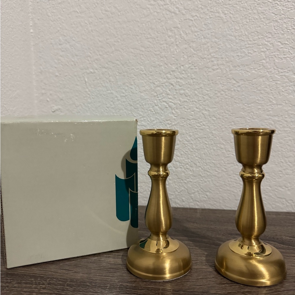 Set Of 2 Brass Party lite Candlestick Holders 4.5" (NWT) Vintage